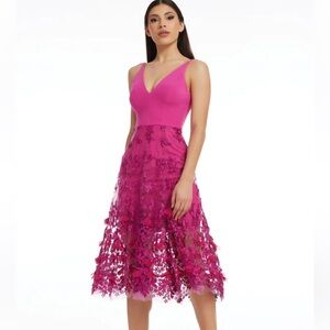 Dress the Population Magenta Lace Midi Dress